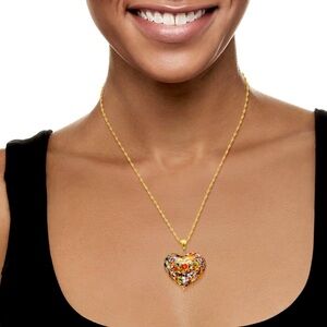 Ross-Simons Italian Murano Glass Heart Pendant Necklace 18kt Gold Over Sterling